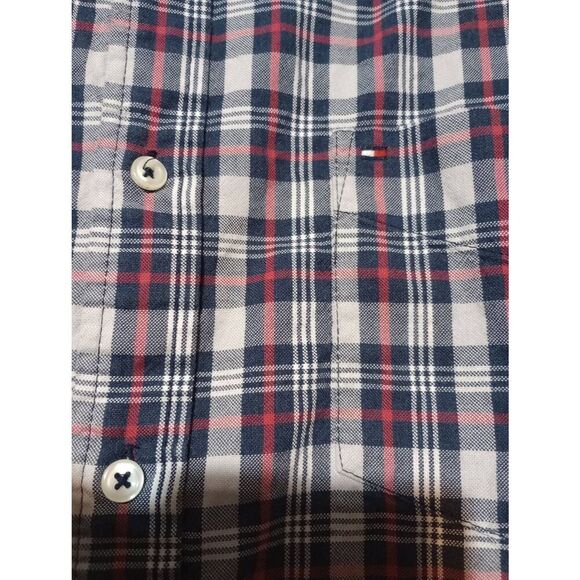 Tommy Hilfiger Shirt Men's Large Red Gray Button Front Long Sleeve - Picture 4 of 9